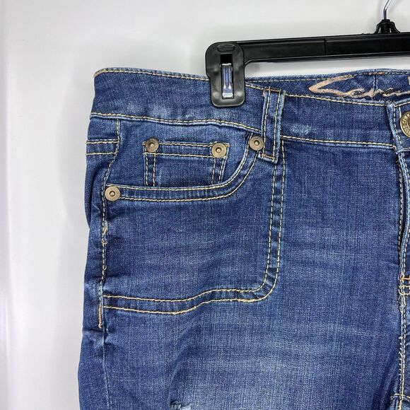 7 For All Mankind Luxe Women’s Distressed Dark Mid Rise Raw Edge Capri Size 16 - Picture 2 of 8